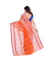 dB DESH BIDESH Women`s Bengal Tant Devdas Design Pure Handloom Cotton Saree Without Blouse Piece orange