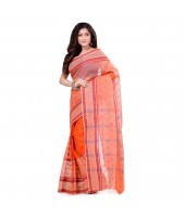 dB DESH BIDESH Women`s Bengal Tant Devdas Design Pure Handloom Cotton Saree Without Blouse Piece orange