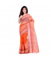 dB DESH BIDESH Women`s Bengal Tant Devdas Design Pure Handloom Cotton Saree Without Blouse Piece orange