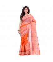 dB DESH BIDESH Women`s Bengal Tant Devdas Design Pure Handloom Cotton Saree Without Blouse Piece orange