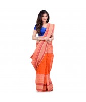 dB DESH BIDESH Women`s Bengal Tant Devdas Design Pure Handloom Cotton Saree Without Blouse Piece orange