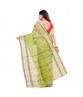 dB DESH BIDESH Women`s Bengal Tant Devdas Design Pure Handloom Cotton Saree Without Blouse Piece Green