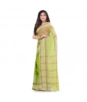 dB DESH BIDESH Women`s Bengal Tant Devdas Design Pure Handloom Cotton Saree Without Blouse Piece Green