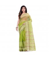 dB DESH BIDESH Women`s Bengal Tant Devdas Design Pure Handloom Cotton Saree Without Blouse Piece Green