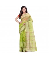 dB DESH BIDESH Women`s Bengal Tant Devdas Design Pure Handloom Cotton Saree Without Blouse Piece Green