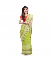 dB DESH BIDESH Women`s Bengal Tant Devdas Design Pure Handloom Cotton Saree Without Blouse Piece Green