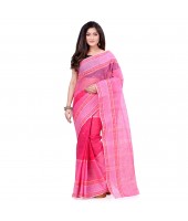 dB DESH BIDESH Women`s Bengal Tant Devdas Design Pure Handloom Cotton Saree Without Blouse Piece Pink