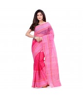 dB DESH BIDESH Women`s Bengal Tant Devdas Design Pure Handloom Cotton Saree Without Blouse Piece Pink