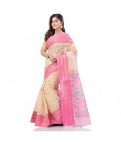 dB DESH BIDESH Women`s Bengal Tant Jamdani Printed Handloom Cotton Saree Without Blouse Piece (Pink)