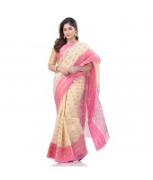 dB DESH BIDESH Women`s Bengal Tant Jamdani Printed Handloom Cotton Saree Without Blouse Piece (Pink)