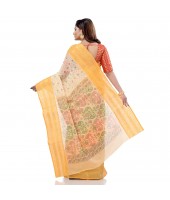 dB DESH BIDESH Women`s Bengal Tant Jamdani Printed Handloom Cotton Saree Without Blouse Piece (Yellow)