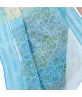 dB DESH BIDESH Women`s Bengal Tant Jamdani Printed Handloom Cotton Saree Without Blouse Piece (Blue)