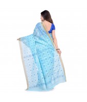 dB DESH BIDESH Women`s Bengal Tant Kerala Print Design Pure Handloom Cotton Saree Without Blouse Piece Blue