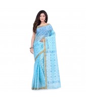 dB DESH BIDESH Women`s Bengal Tant Kerala Print Design Pure Handloom Cotton Saree Without Blouse Piece Blue