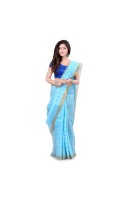 dB DESH BIDESH Women`s Bengal Tant Kerala Print Design Pure Handloom Cotton Saree Without Blouse Piece Blue