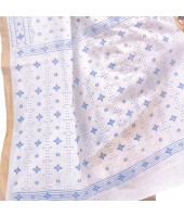 dB DESH BIDESH Women`s Bengal Tant Kerala Print Design Pure Handloom Cotton Saree Without Blouse Piece White Blue