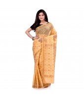 dB DESH BIDESH Women`s Bengal Tant Kerala Print Design Pure Handloom Cotton Saree Without Blouse Piece Golden