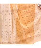 dB DESH BIDESH Women`s Bengal Tant Kerala Print Design Pure Handloom Cotton Saree Without Blouse Piece Golden