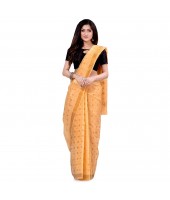 dB DESH BIDESH Women`s Bengal Tant Kerala Print Design Pure Handloom Cotton Saree Without Blouse Piece Golden