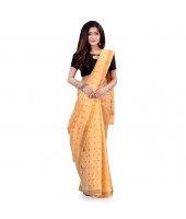 dB DESH BIDESH Women`s Bengal Tant Kerala Print Design Pure Handloom Cotton Saree Without Blouse Piece Golden