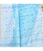 dB DESH BIDESH Women`s Bengal Tant Kerala Print Design Pure Handloom Cotton Saree Without Blouse Piece Blue