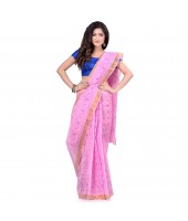 dB DESH BIDESH Women`s Bengal Tant Kerala Print Design Pure Handloom Cotton Saree Without Blouse Piece Pink