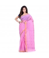 dB DESH BIDESH Women`s Bengal Tant Kerala Print Design Pure Handloom Cotton Saree Without Blouse Piece Pink