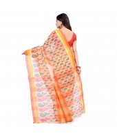 dB DESH BIDESH Women`s Bengal Tant Kolka Print Design Pure Handloom Cotton Saree Without Blouse Piece Red Yellow