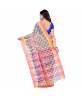 dB DESH BIDESH Women`s Bengal Tant Kolka Print Design Pure Handloom Cotton Saree Without Blouse Pink Yellow