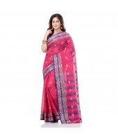 dB DESH BIDESH Women`s Bengal Tant Potrobinnas Pure Handloom Cotton Saree Without Blouse Piece (Pink)