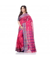 dB DESH BIDESH Women`s Bengal Tant Potrobinnas Pure Handloom Cotton Saree Without Blouse Piece (Pink)