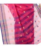 dB DESH BIDESH Women`s Bengal Tant Potrobinnas Pure Handloom Cotton Saree Without Blouse Piece (Pink)