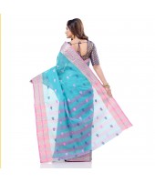 dB DESH BIDESH Women`s Bengal Tant Potrobinnas Pure Handloom Cotton Saree Without Blouse Piece (Blue)