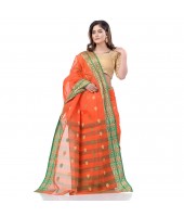 dB DESH BIDESH Women`s Bengal Tant Potrobinnas Pure Handloom Cotton Saree Without Blouse Piece (Orange)