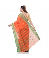 dB DESH BIDESH Women`s Bengal Tant Potrobinnas Pure Handloom Cotton Saree Without Blouse Piece (Orange)