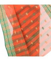 dB DESH BIDESH Women`s Bengal Tant Potrobinnas Pure Handloom Cotton Saree Without Blouse Piece (Orange)