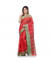 dB DESH BIDESH Women`s Bengal Tant Potrobinnas Pure Handloom Cotton Saree Without Blouse Piece (Red)