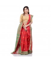 dB DESH BIDESH Women`s Bengal Tant Potrobinnas Pure Handloom Cotton Saree Without Blouse Piece (Red)