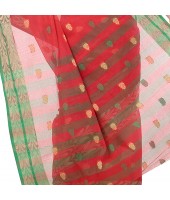 dB DESH BIDESH Women`s Bengal Tant Potrobinnas Pure Handloom Cotton Saree Without Blouse Piece (Red)