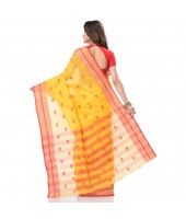 dB DESH BIDESH Women`s Bengal Tant Pure Handloom Cotton Saree Potrobinnas Design Without Blouse Piece Orange Yellow