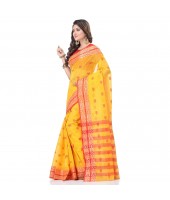 dB DESH BIDESH Women`s Bengal Tant Pure Handloom Cotton Saree Potrobinnas Design Without Blouse Piece Orange Yellow