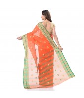 dB DESH BIDESH Women`s Bengal Tant Pure Handloom Cotton Saree Potrobinnas Design Without Blouse Piece Orange Orange