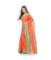 dB DESH BIDESH Women`s Bengal Tant Pure Handloom Cotton Saree Potrobinnas Design Without Blouse Piece Orange Orange