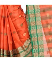 dB DESH BIDESH Women`s Bengal Tant Pure Handloom Cotton Saree Potrobinnas Design Without Blouse Piece Orange Orange