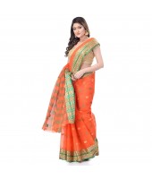 dB DESH BIDESH Women`s Bengal Tant Pure Handloom Cotton Saree Potrobinnas Design Without Blouse Piece Orange Orange