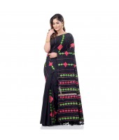 dB DESH BIDESH Women`s Bengali Khesh Mul Pure Cotton Handloom Saree With Blouse Piece (Black)