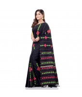 dB DESH BIDESH Women`s Bengali Khesh Mul Pure Cotton Handloom Saree With Blouse Piece (Black)