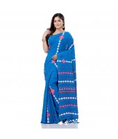 dB DESH BIDESH Women`s Bengali Khesh Mul Pure Cotton Handloom Saree With Blouse Piece (Sky Blue)