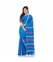 dB DESH BIDESH Women`s Bengali Khesh Mul Pure Cotton Handloom Saree With Blouse Piece (Sky Blue)