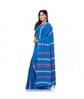 dB DESH BIDESH Women`s Bengali Khesh Mul Pure Cotton Handloom Saree With Blouse Piece (Sky Blue)